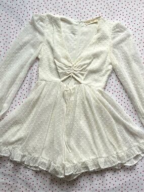 Light Cream Swiss Dot Mini Dress with Ruching